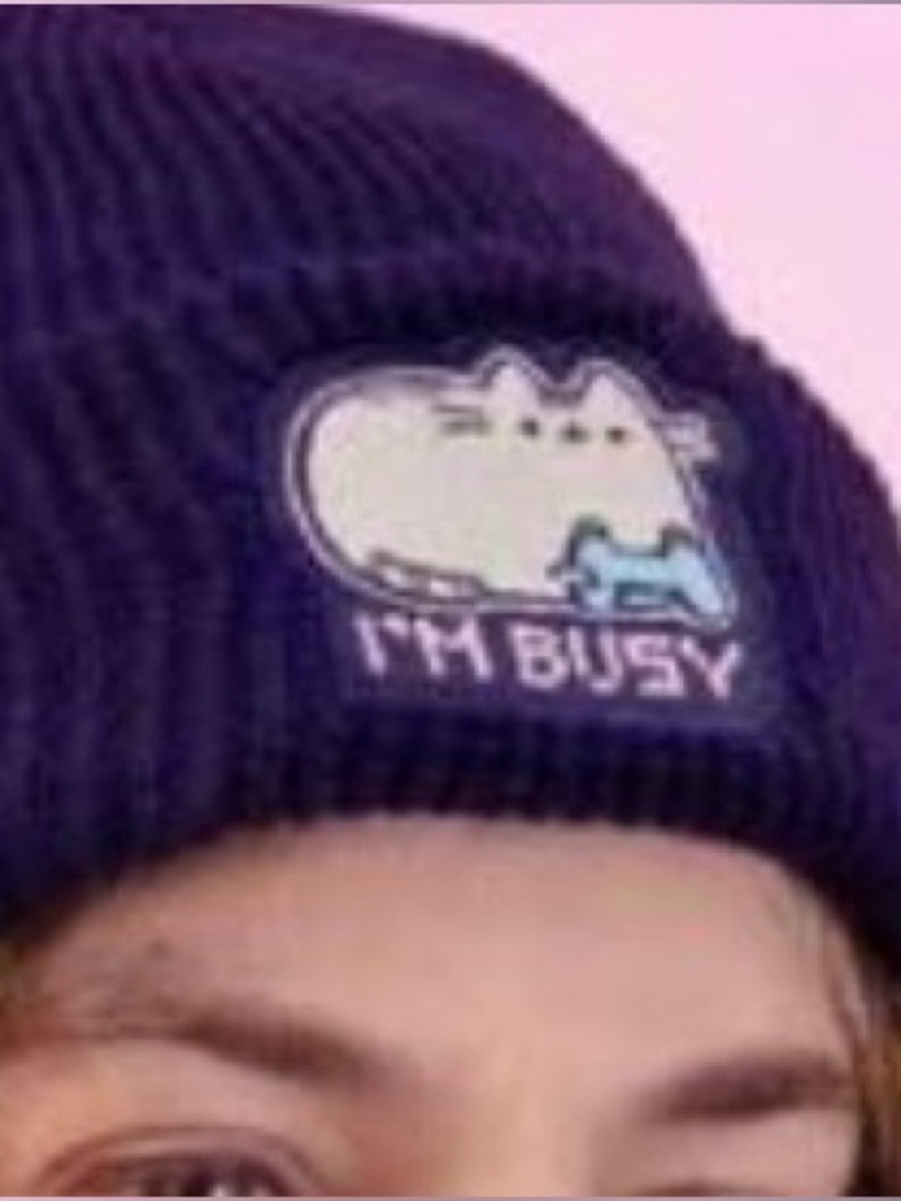 PUSHEEN Winter Games “I’m Busy” Navy Beanie with Patch